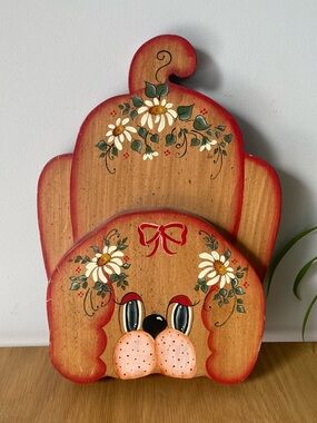Vintage Folk Art Puppy Dog Hand-Painted Floral Shelf Sitter